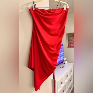 SHEIN Red Asymmetrical Draped Skirt